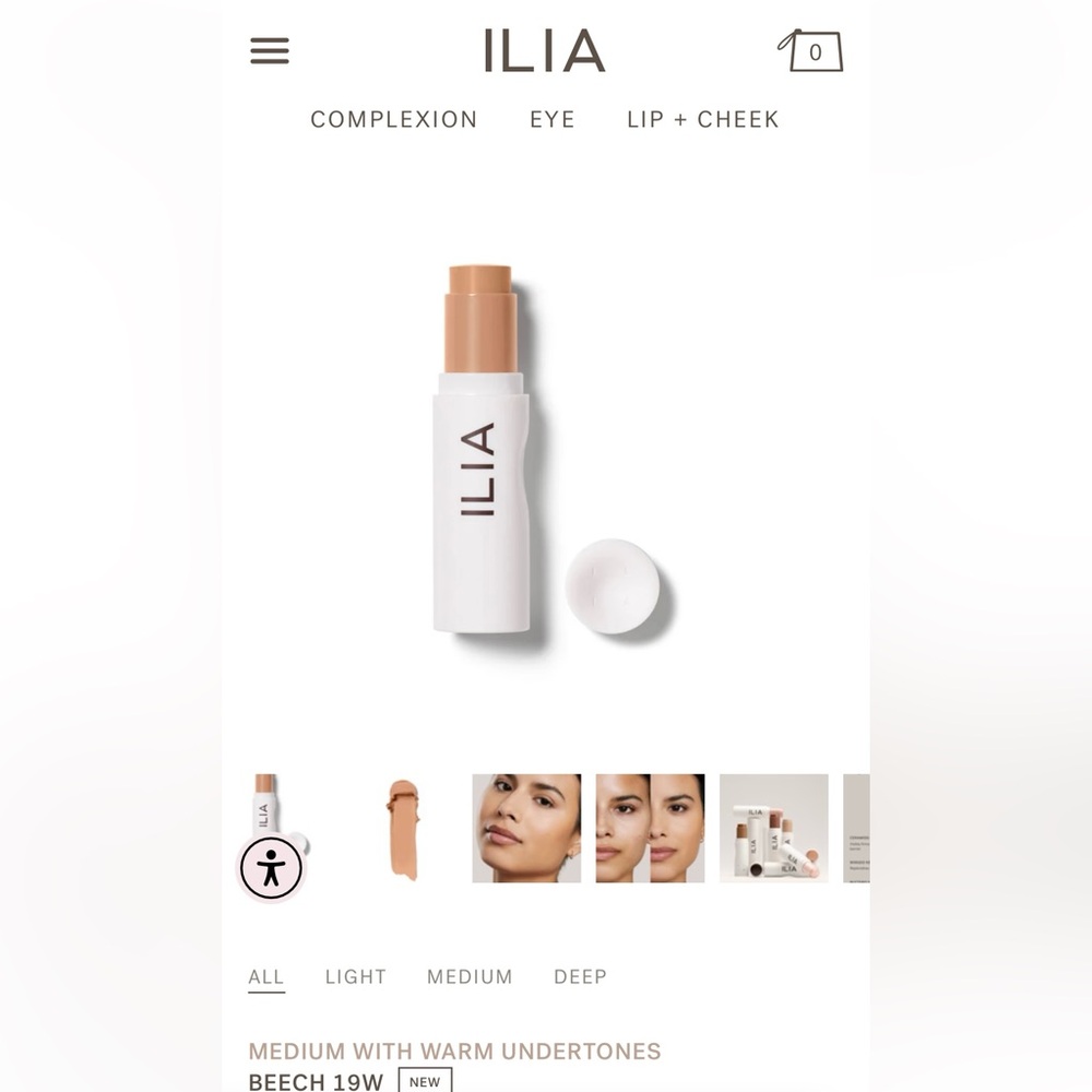 NIB ILIA Skin Rewind Complexion Stick in Shade 19W, Beech, Med w/ Warm Undertone